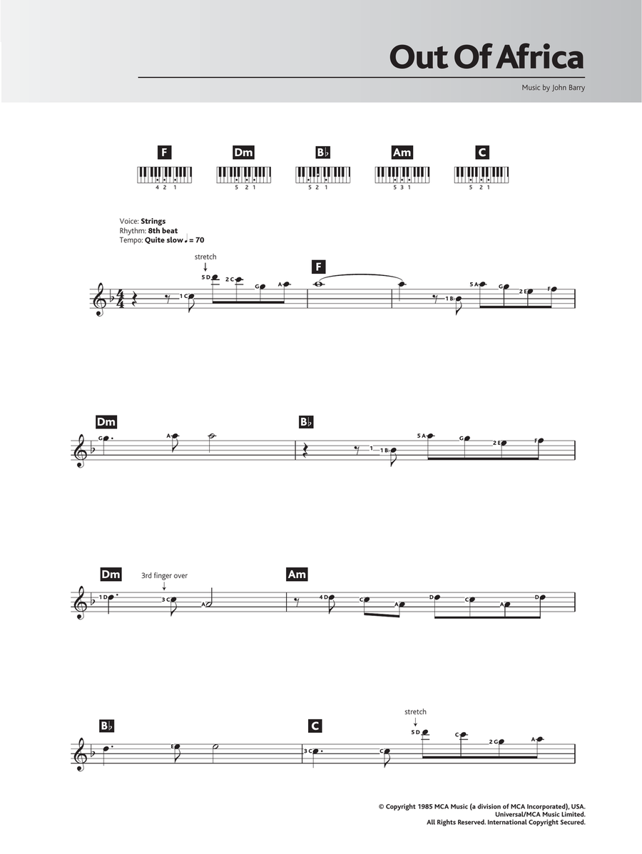 Out Of Africa (Love Theme) Piano scores gallery preview page 1