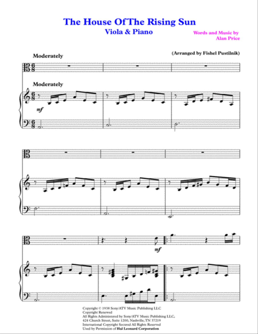 The House Of The Rising Sun Viola scores gallery preview page 2