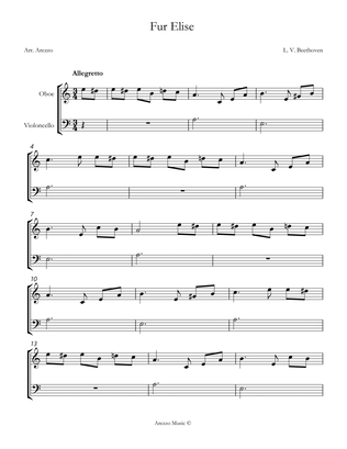 beethoven fur elise Oboe and Cello sheet music.