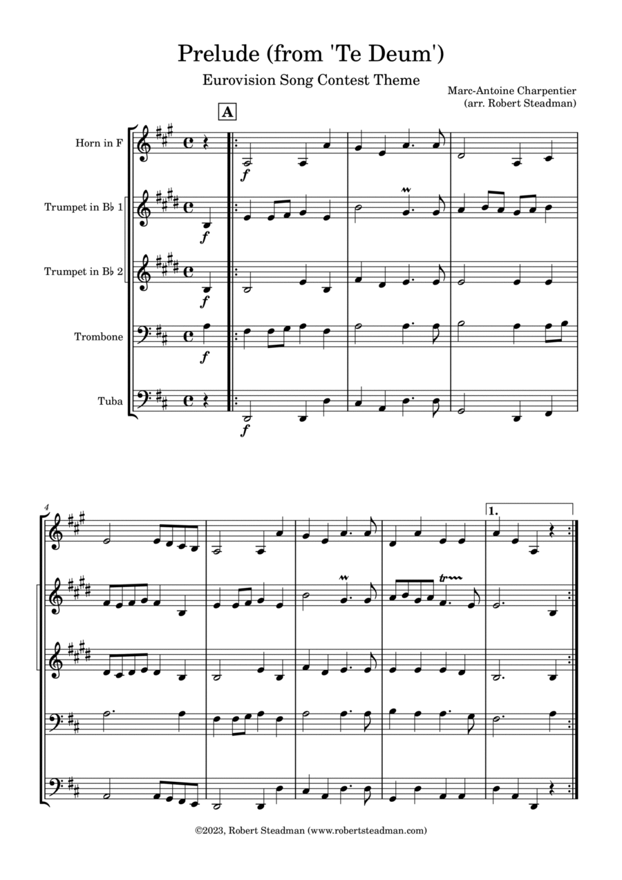 Prelude (from 'Te Deum') - EUROVISION SONG CONTEST THEME Brass Quintet scores gallery preview page 1