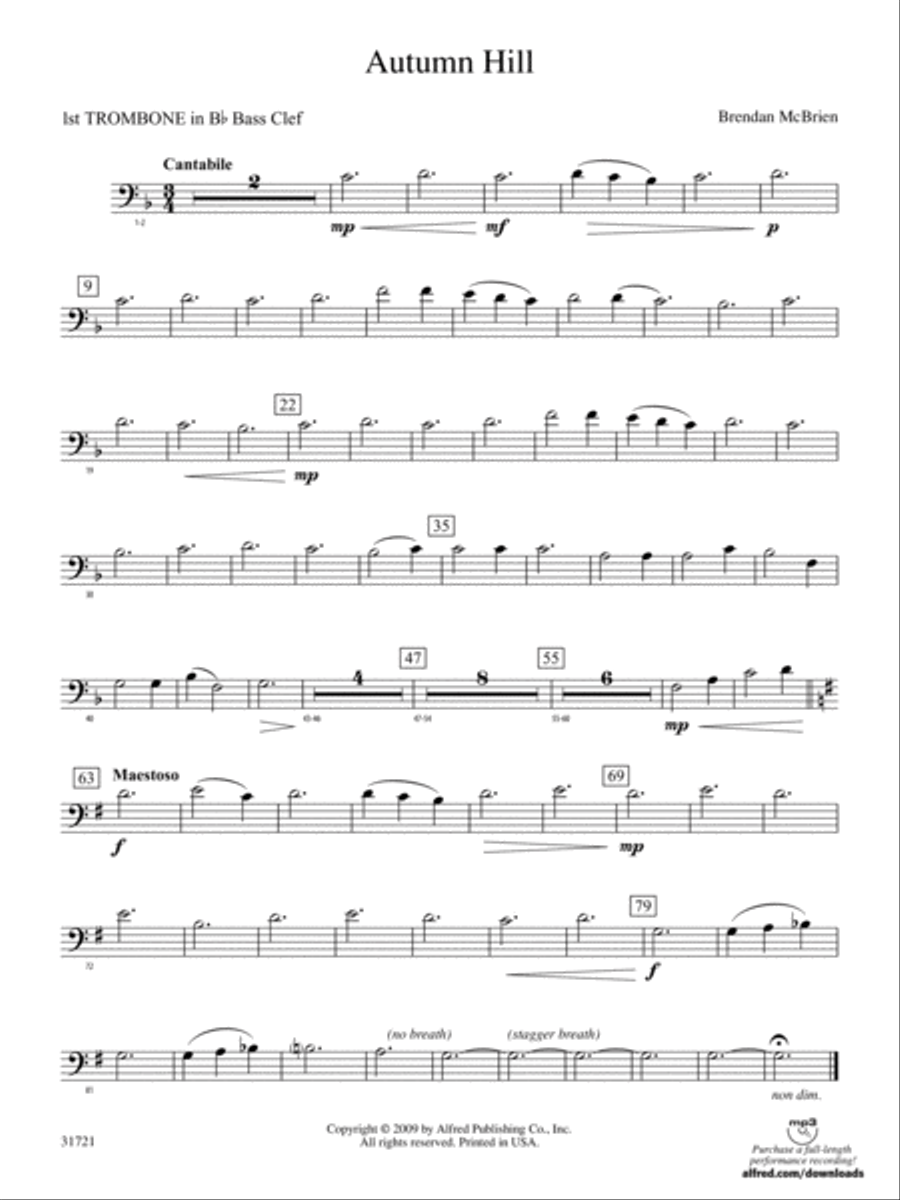 Autumn Hill: (World Part) 1st B-flat Trombone B.C. Concert Band scores gallery preview page 1
