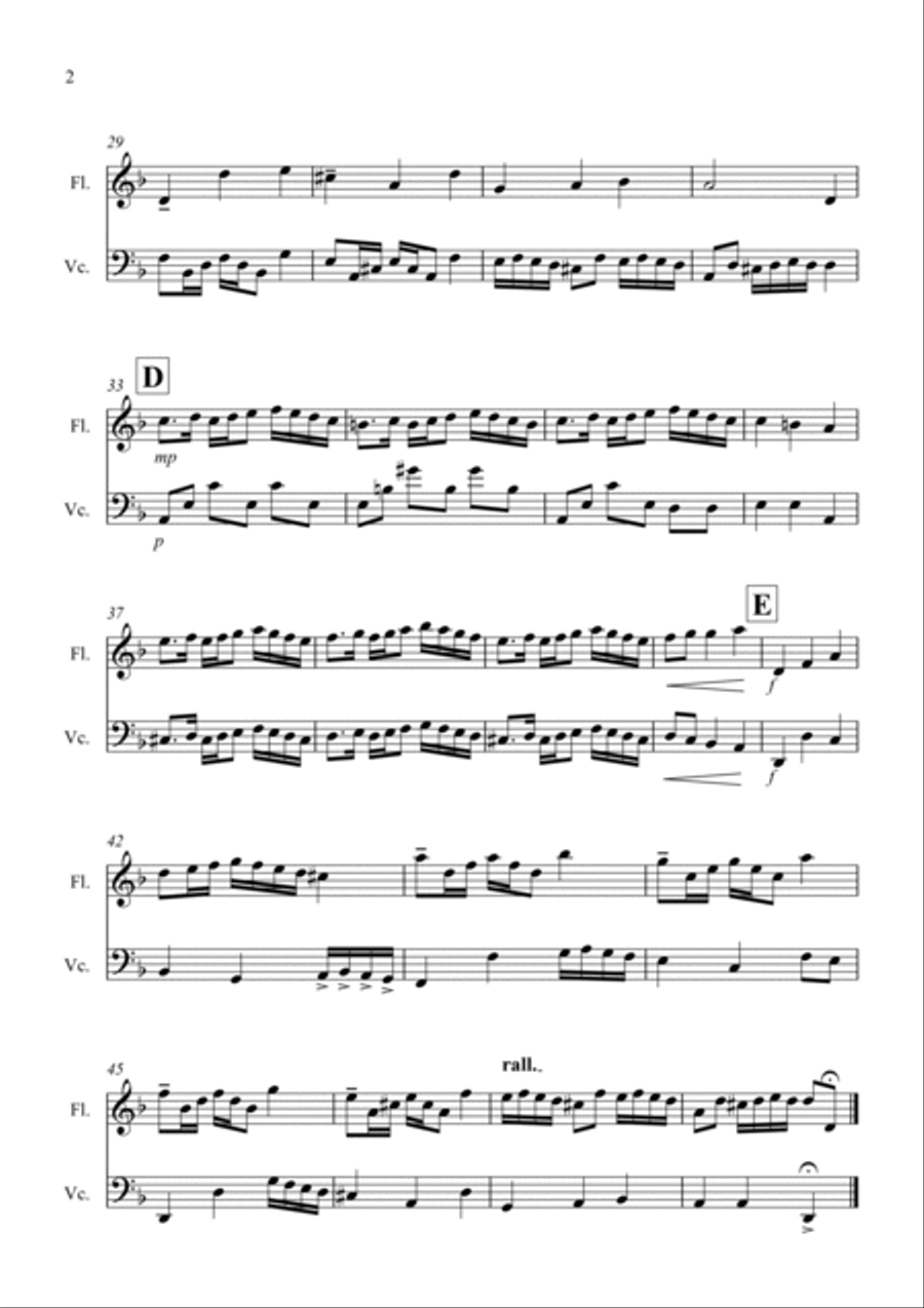 Rondeau (From Abdelazer) for Flute and Cello Duet Flute scores gallery preview page 2