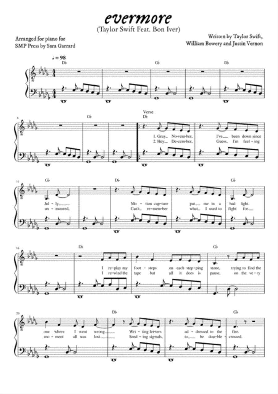 Evermore Piano Solo scores gallery preview page 1
