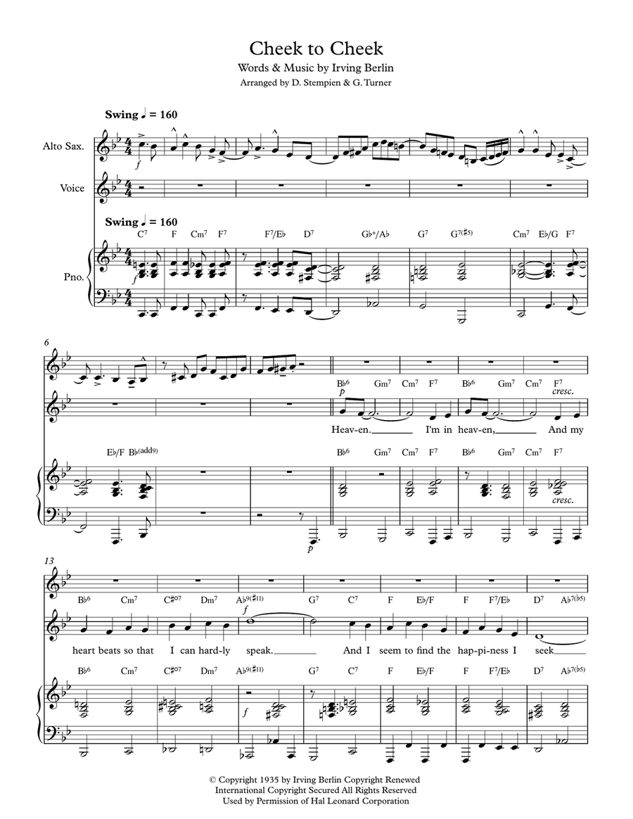 Cheek To Cheek Small Ensemble scores gallery preview page 1