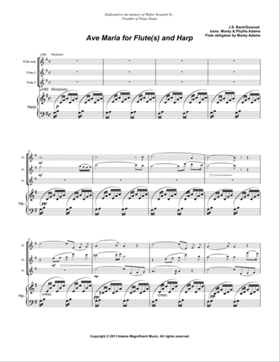 Ave Maria for 3 Flutes and Harp Small Ensemble scores gallery preview page 2