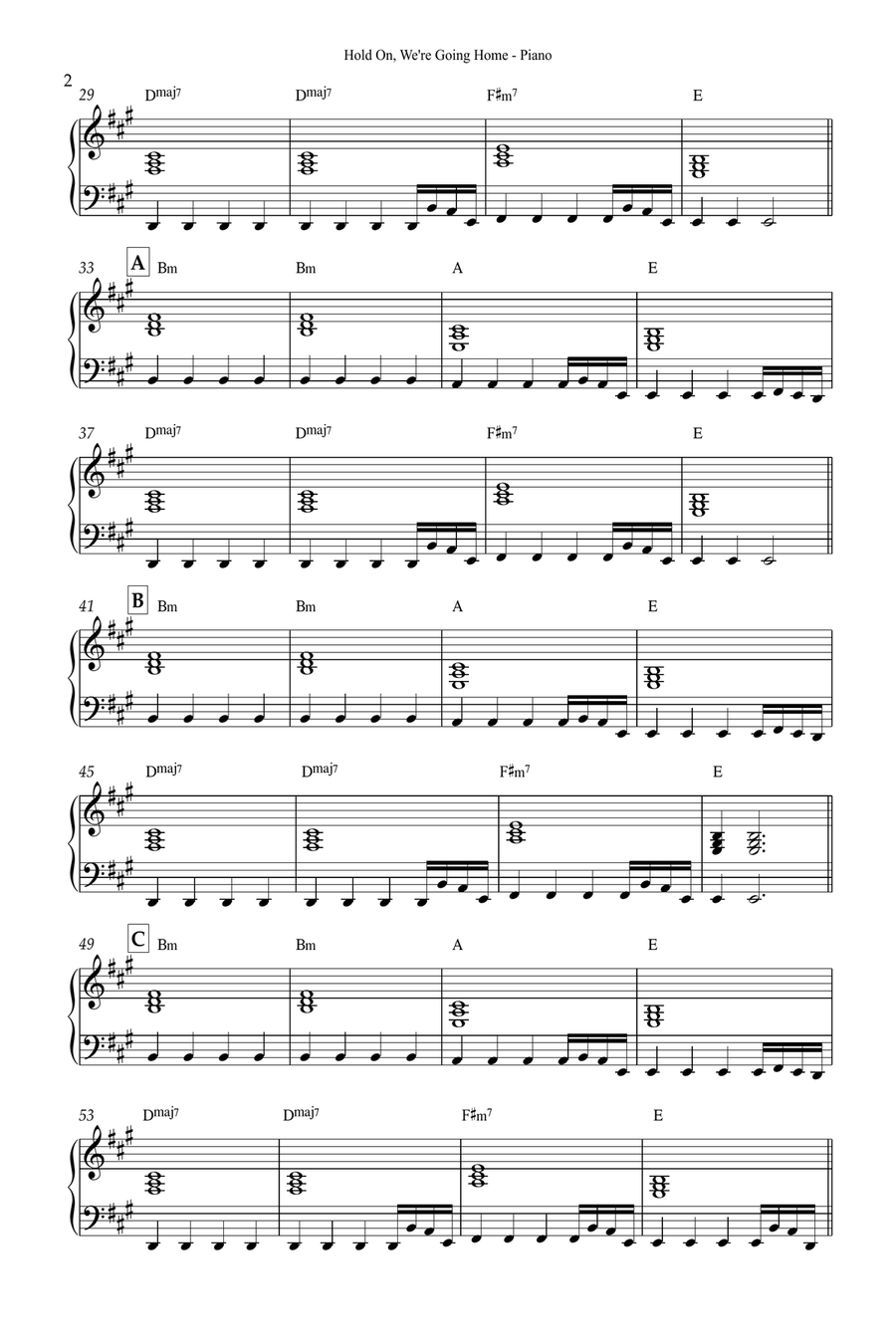 Hold On, We're Going Home Easy Piano scores gallery preview page 2