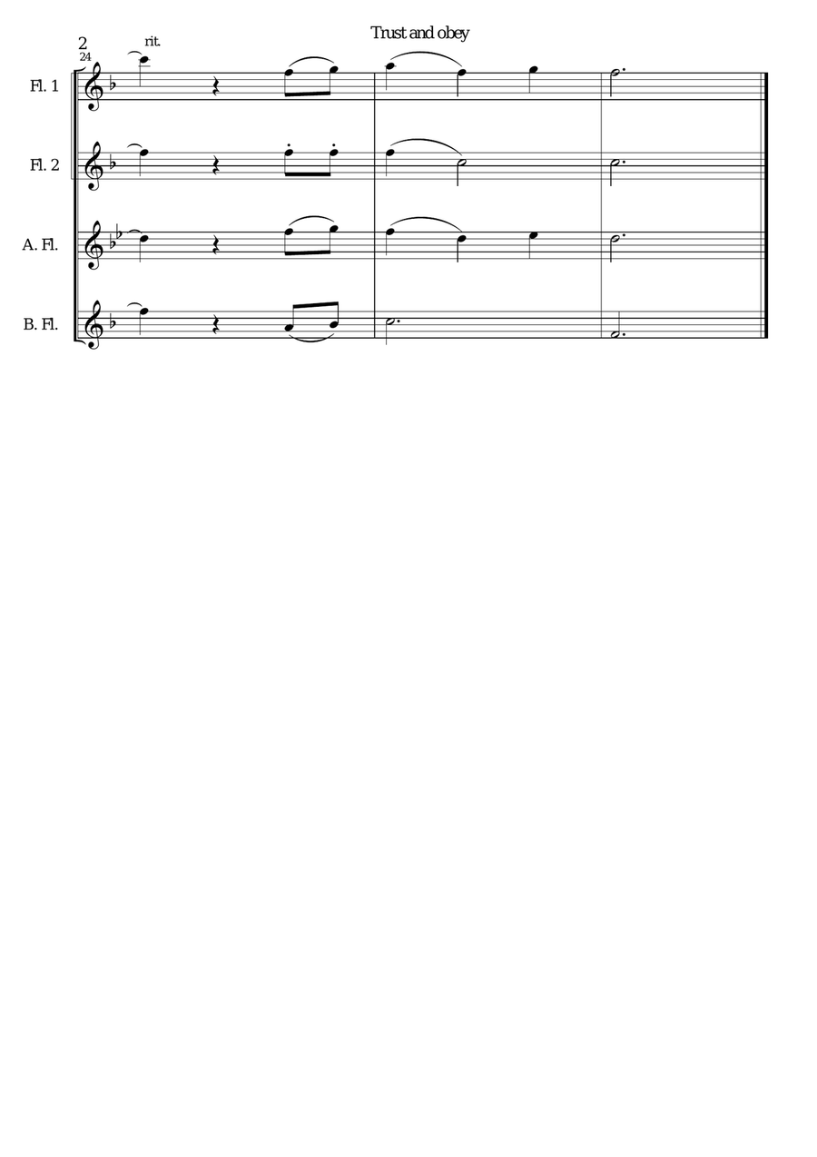 Trust and Obey for Flute quartet (2 C flutes, alto flute, bass flute) Flute Quartet scores gallery preview page 2