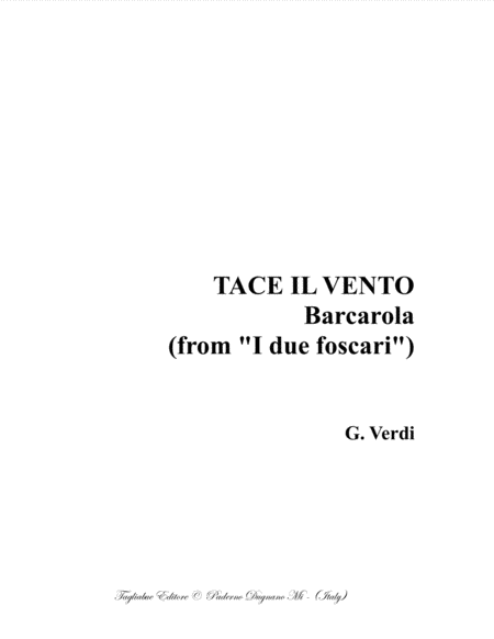 TACE IL VENTO (Barcarola) - G.Verdi - From "I foscari" - For SATB Choir image number null