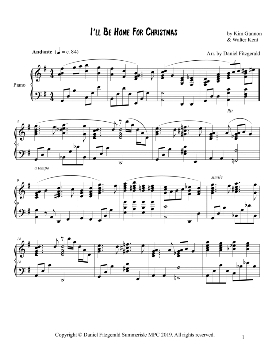 I'll Be Home For Christmas Piano Solo scores gallery preview page 1