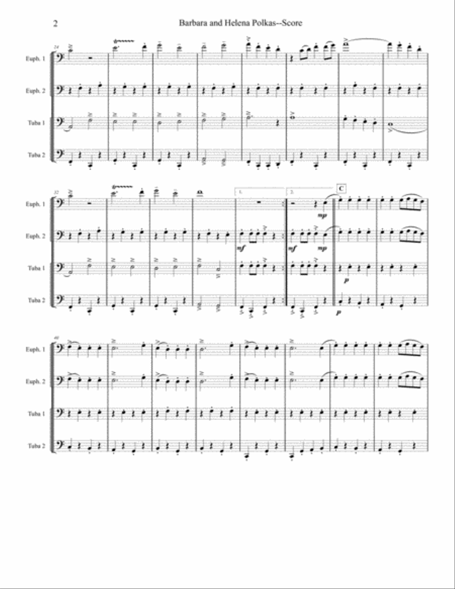 Barbara and Helena Polkas - Tuba/Euphonium Quartet Brass Ensemble scores gallery preview page 2