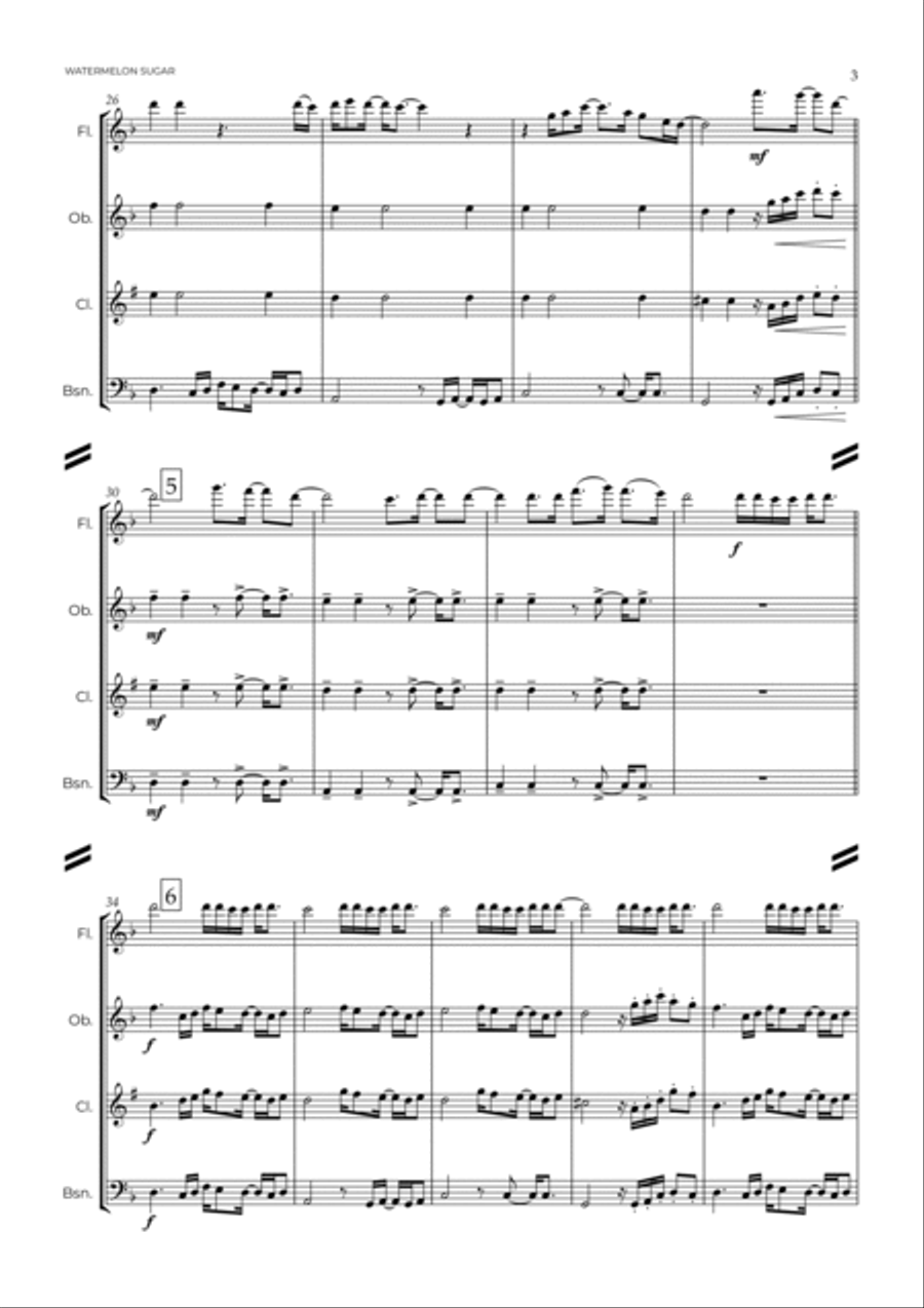 Watermelon Sugar Woodwind Quartet scores gallery preview page 4