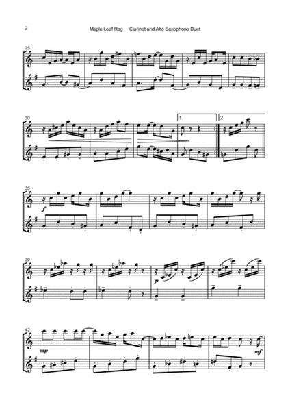 Maple Leaf Rag, by Scott Joplin, Clarinet and Alto Saxophone Duet