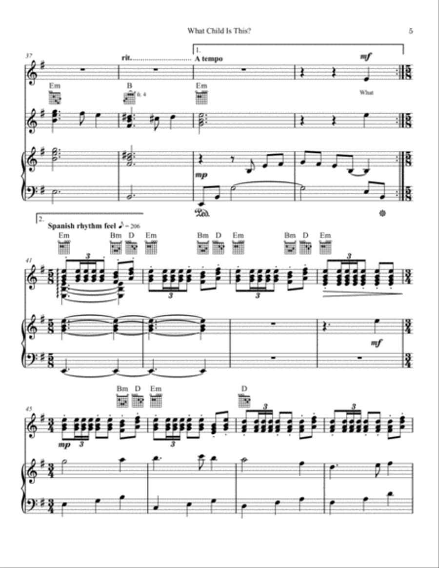 What Child Is This? (for Piano and Guitar w/chord frames) Choir scores gallery preview page 5