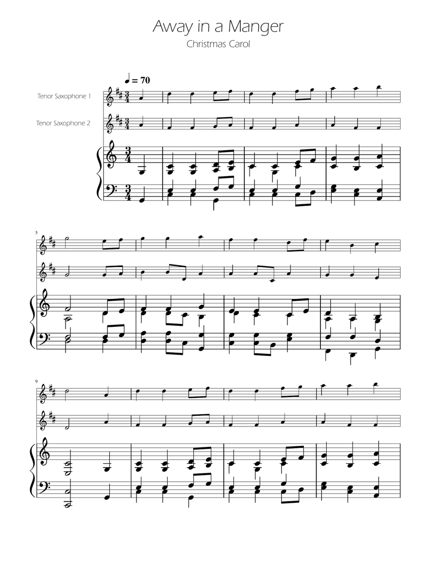 Away in a Manger - Tenor Sax Duet w/ Piano Woodwind Duet scores gallery preview page 1