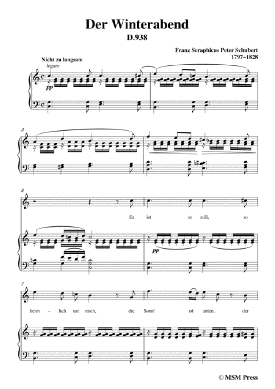 Schubert-Der Winterabend,in C Major,D.938,for Voice and Piano Voice Solo scores gallery preview page 3