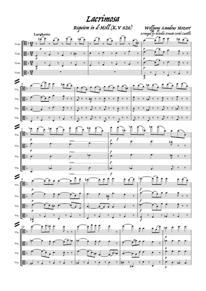 Lacrimosa (from Requiem in D minor, K. 626) for Viola Quartet image number null