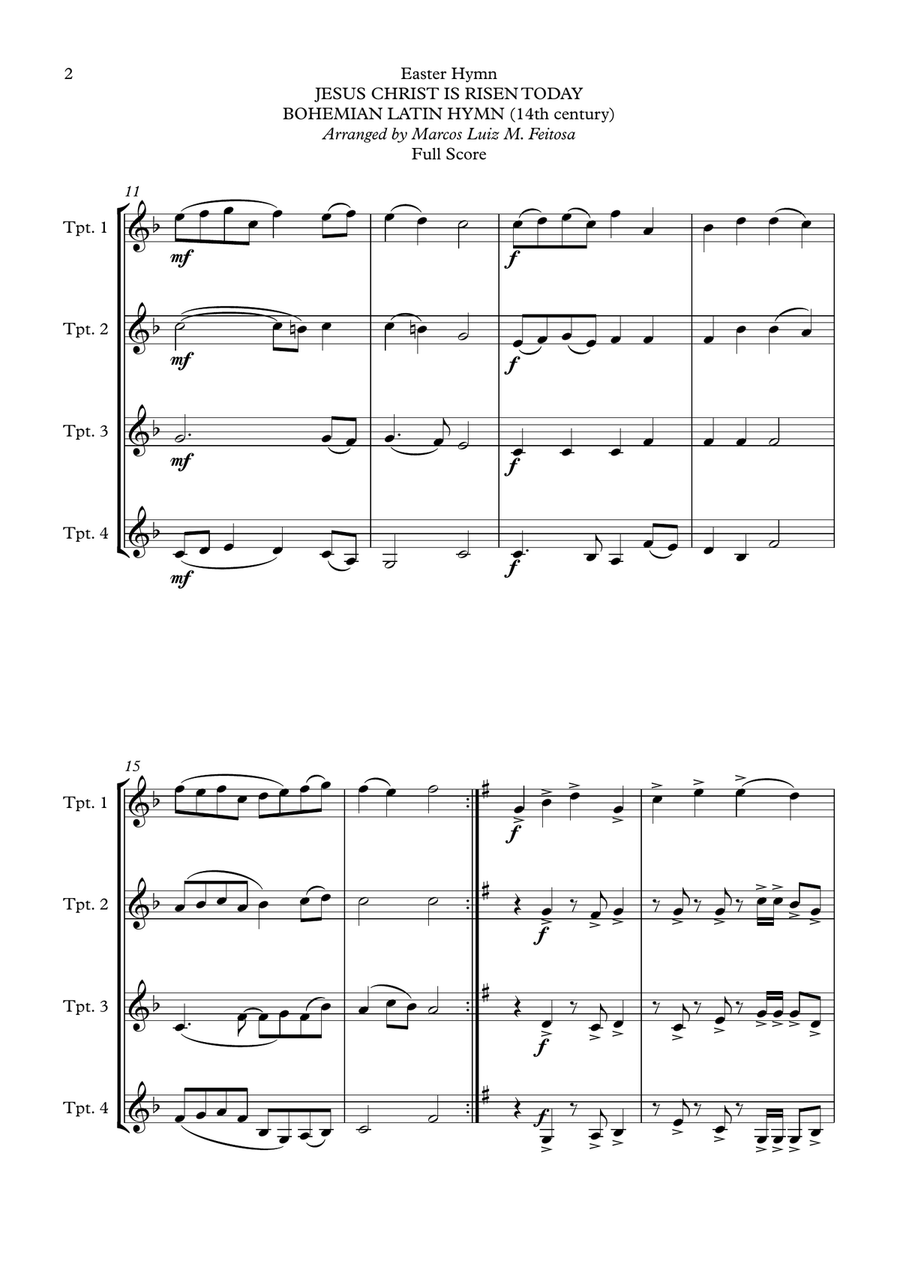 Easter Hymn (Jesus Christ is Risen Today) - Trumpet Quartet Brass Quartet scores gallery preview page 4