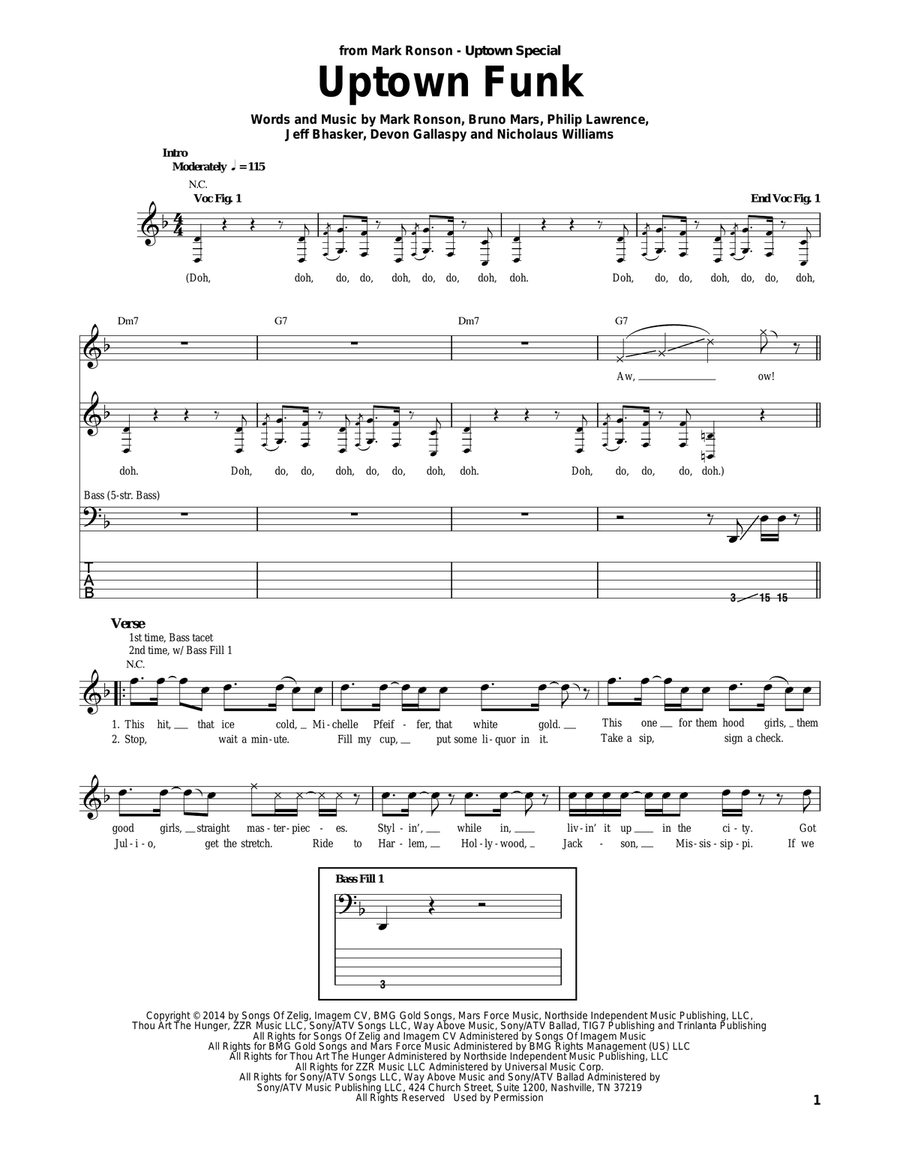 Uptown Funk (feat. Bruno Mars) Guitar Tablature scores gallery preview page 1