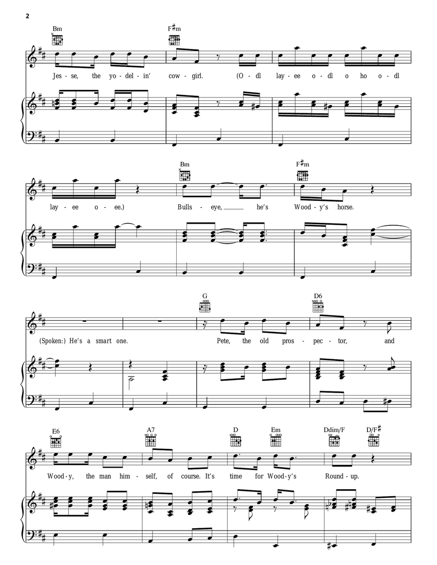 Woody's Roundup (from Toy Story 2) Piano, Vocal, Guitar scores gallery preview page 2