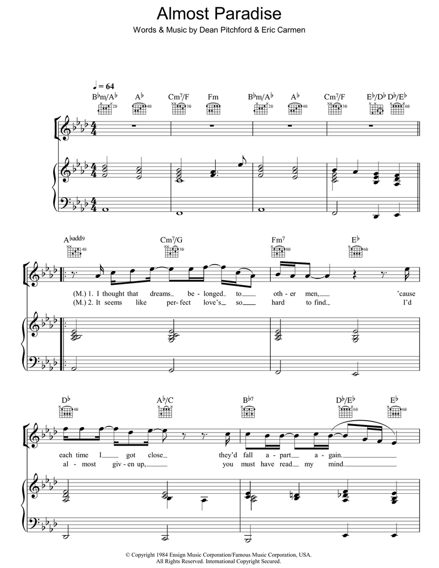 Almost Paradise Almost Paradise Piano, Vocal, Guitar scores gallery preview page 1