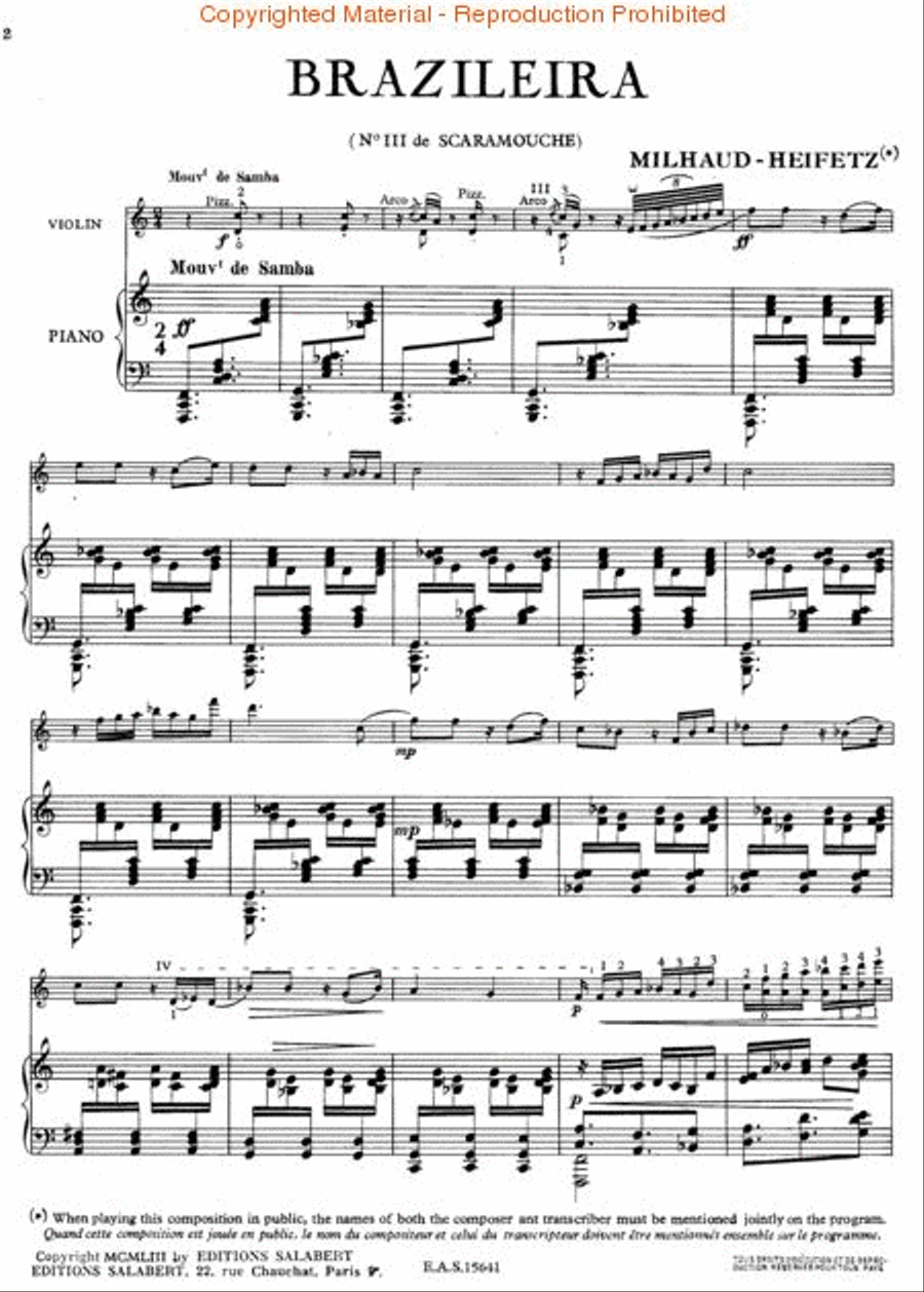 Braziliera No. 3 (from Scaramouche) Violin Solo scores gallery preview page 2