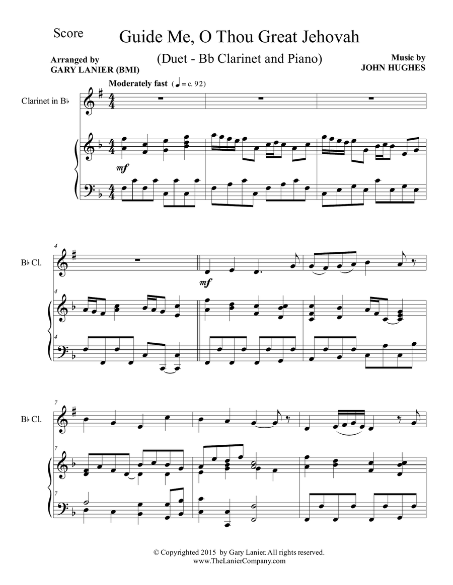 GUIDE ME, O THOU GREAT JEHOVAH (Duet – Bb Clarinet and Piano/Score and Parts) Woodwind Duet scores gallery preview page 2