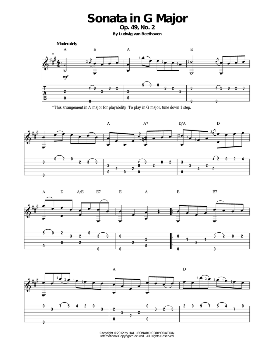 Sonata in G Major, Op. 49, No. 2 Acoustic Guitar scores gallery preview page 1