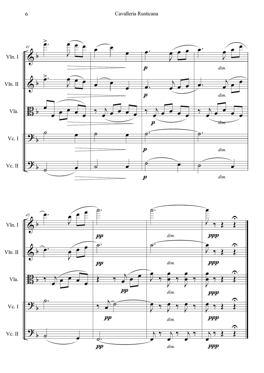 Cavalleria Rusticana by Pietro Mascagni String Quintet - Digital Sheet Music page 6