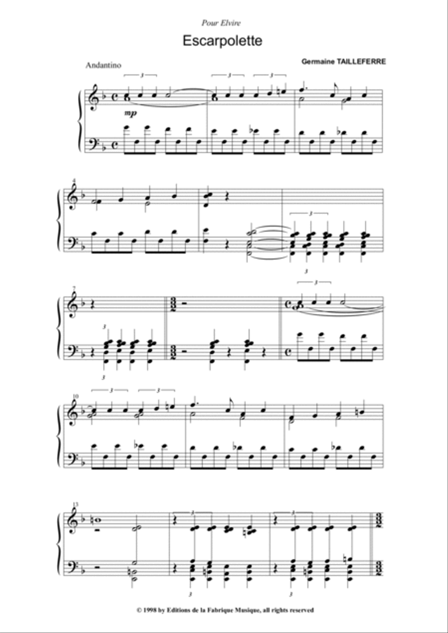 Germaine Tailleferre - Escarpolette for piano Piano Solo scores gallery preview page 2