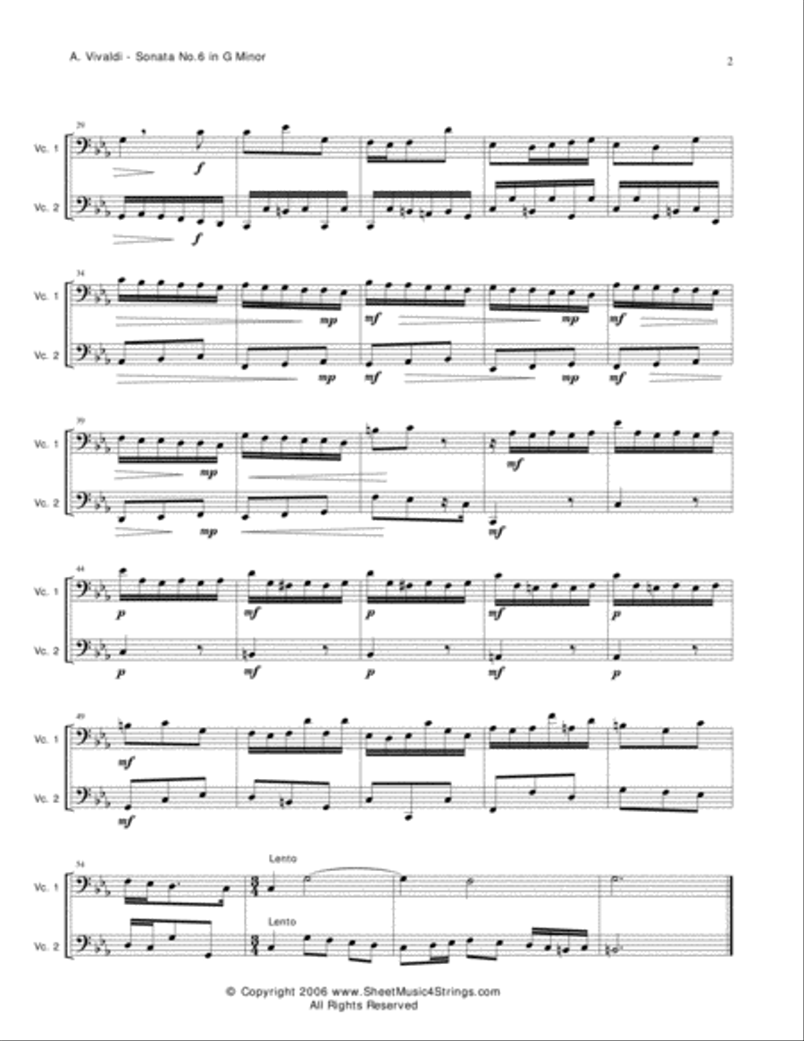 Vivaldi, A. - Sonata No. 6 Mvt.1 for Violin and Cello String Duet scores gallery preview page 2