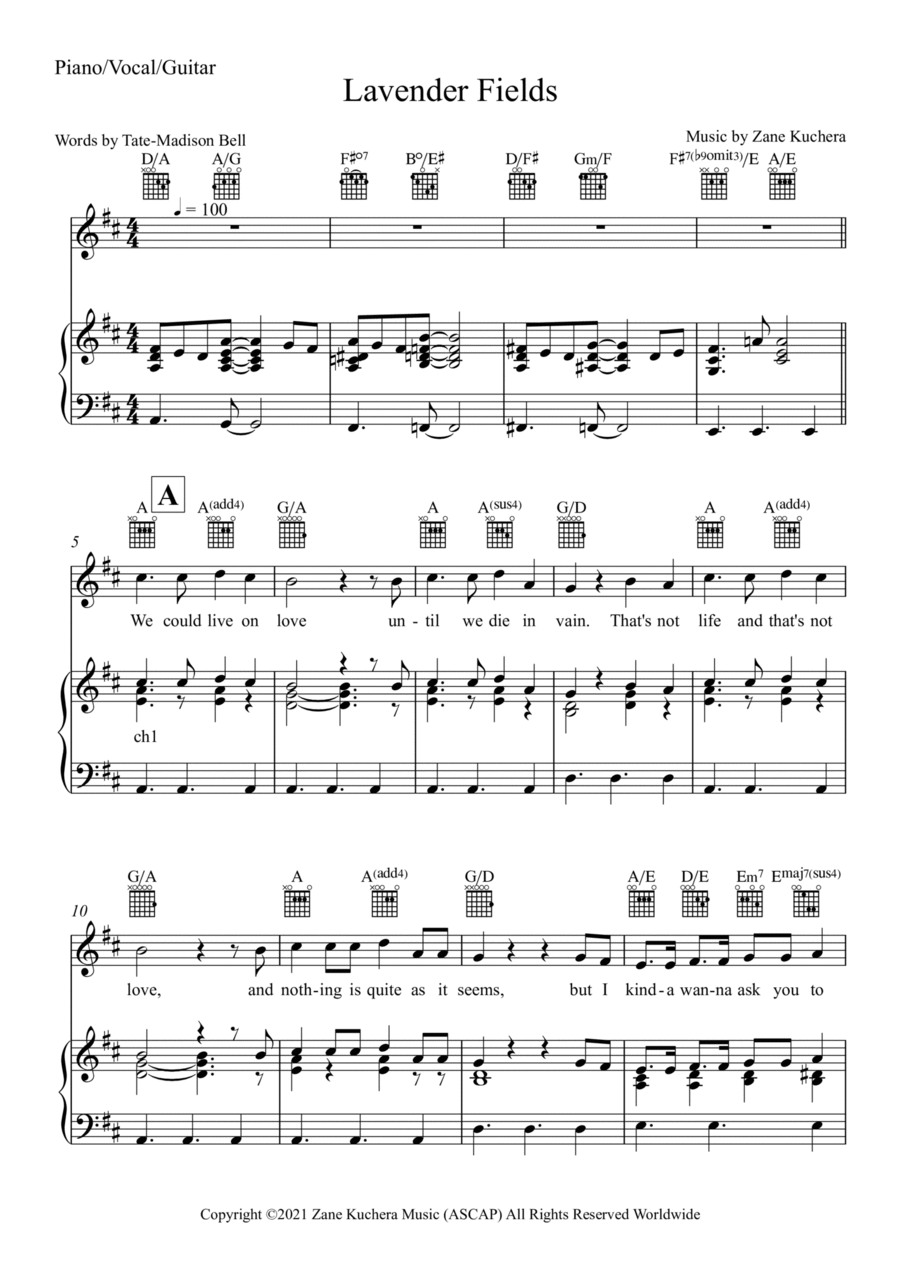 Lavender Fields (A Skeptic's Love Song) Piano, Vocal, Guitar scores gallery preview page 1