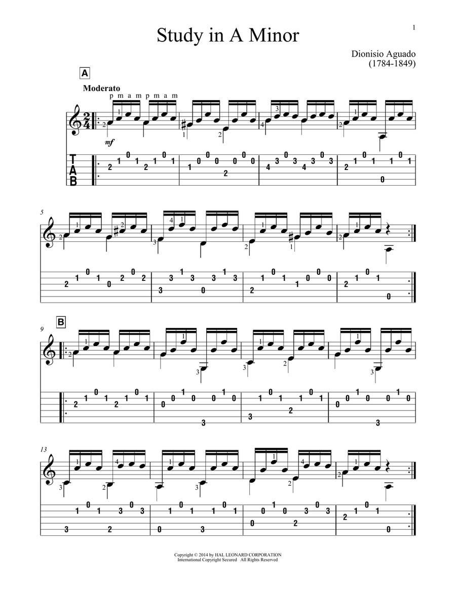Study In A Minor Acoustic Guitar scores gallery preview page 1
