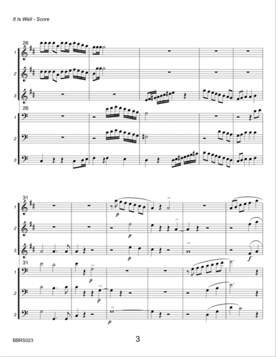 IT IS WELL WITH MY SOUL - 3 TRUMPETS & 3 TROMBONES (unaccompanied) Brass Ensemble scores gallery preview page 3