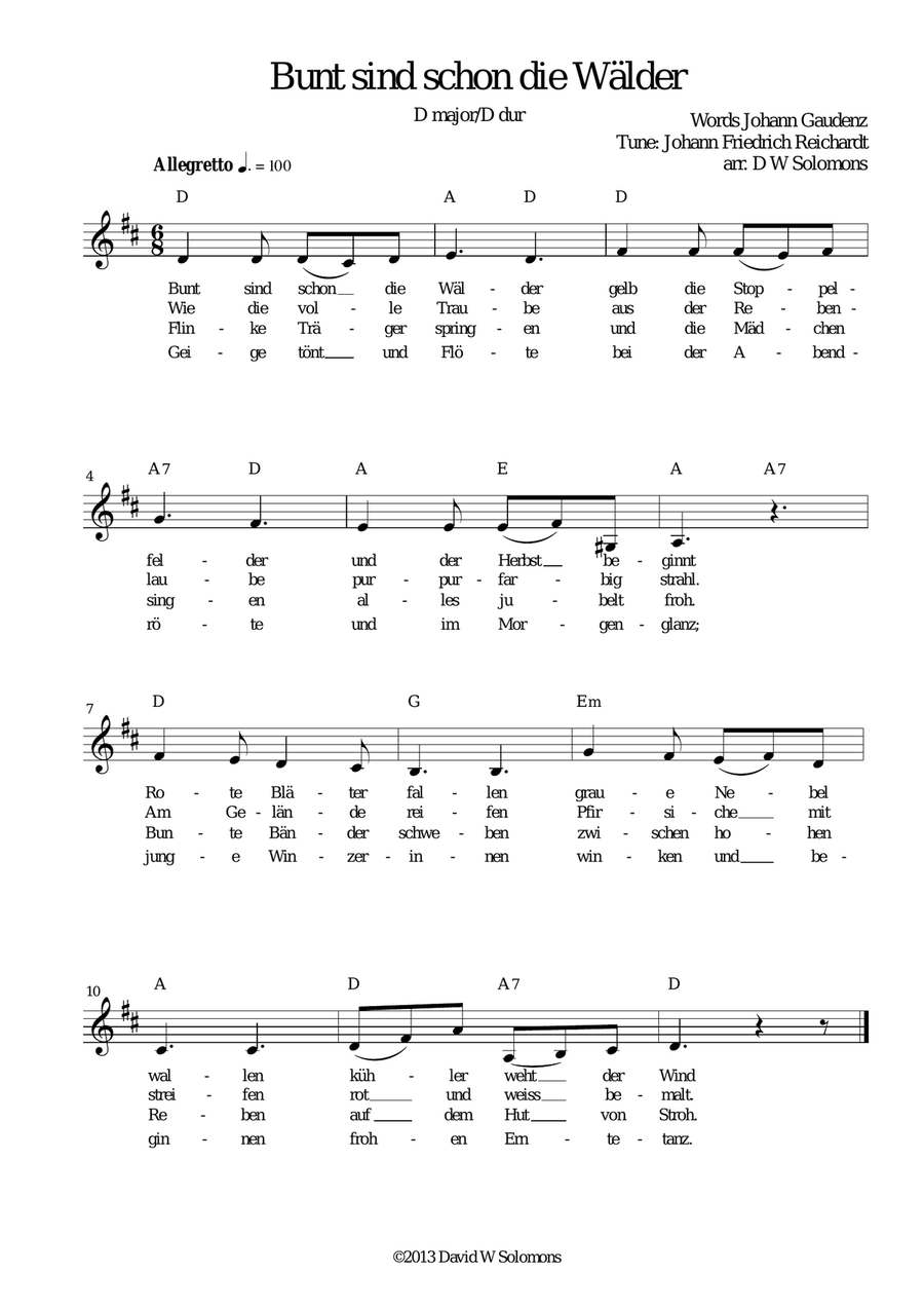 Bunt sind schon die Wälder for voice and guitar chords image number null