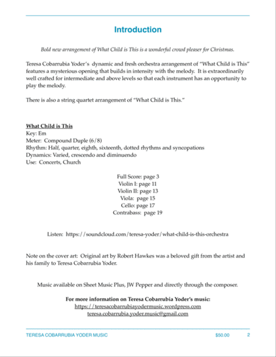 What Child is This - Greensleeves, String Orchestra arranged by Teresa Cobarrubia Yoder, ASCAP String Orchestra scores gallery preview page 2