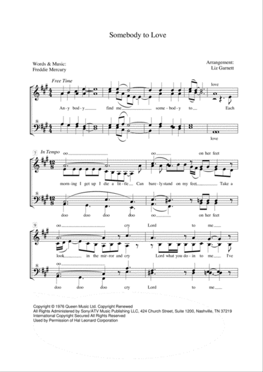 Somebody To Love SSAA scores gallery preview page 1