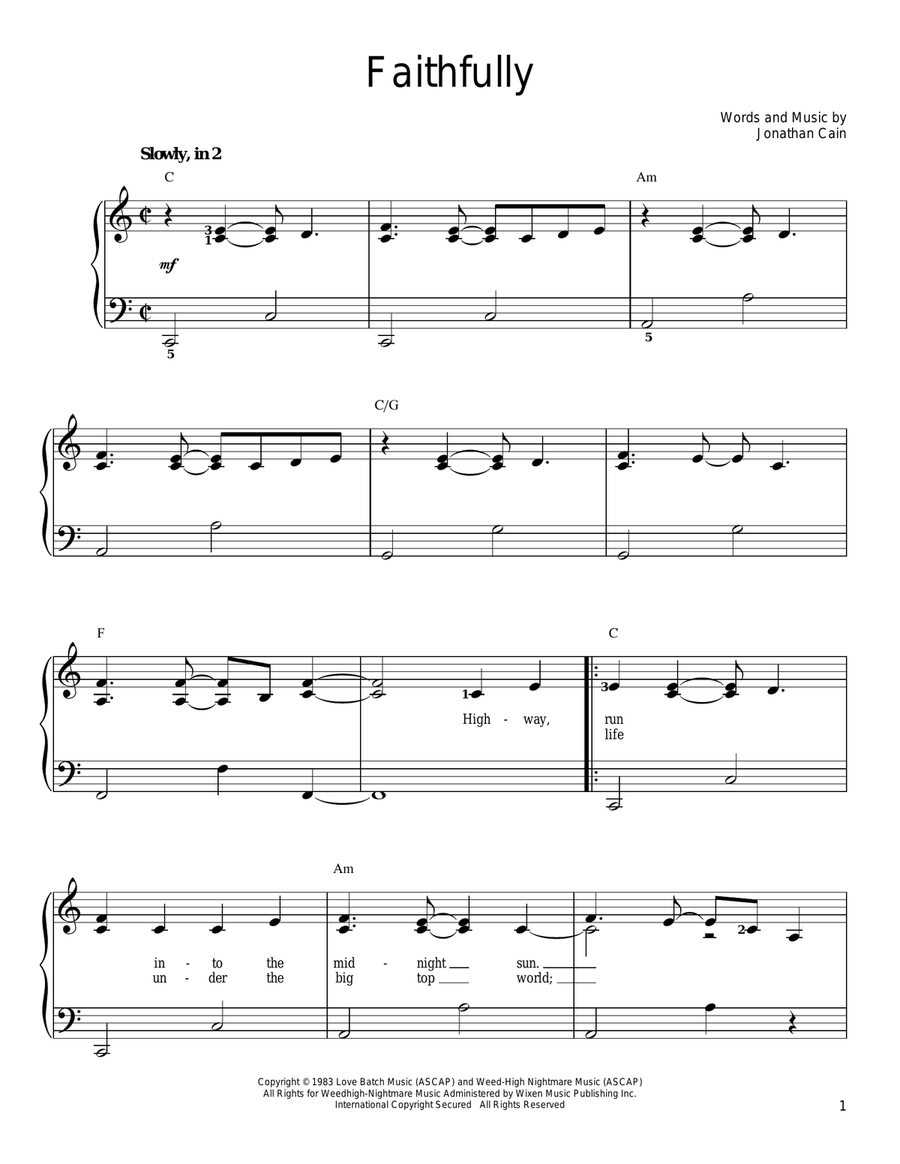Faithfully Faithfully Easy Piano scores gallery preview page 1