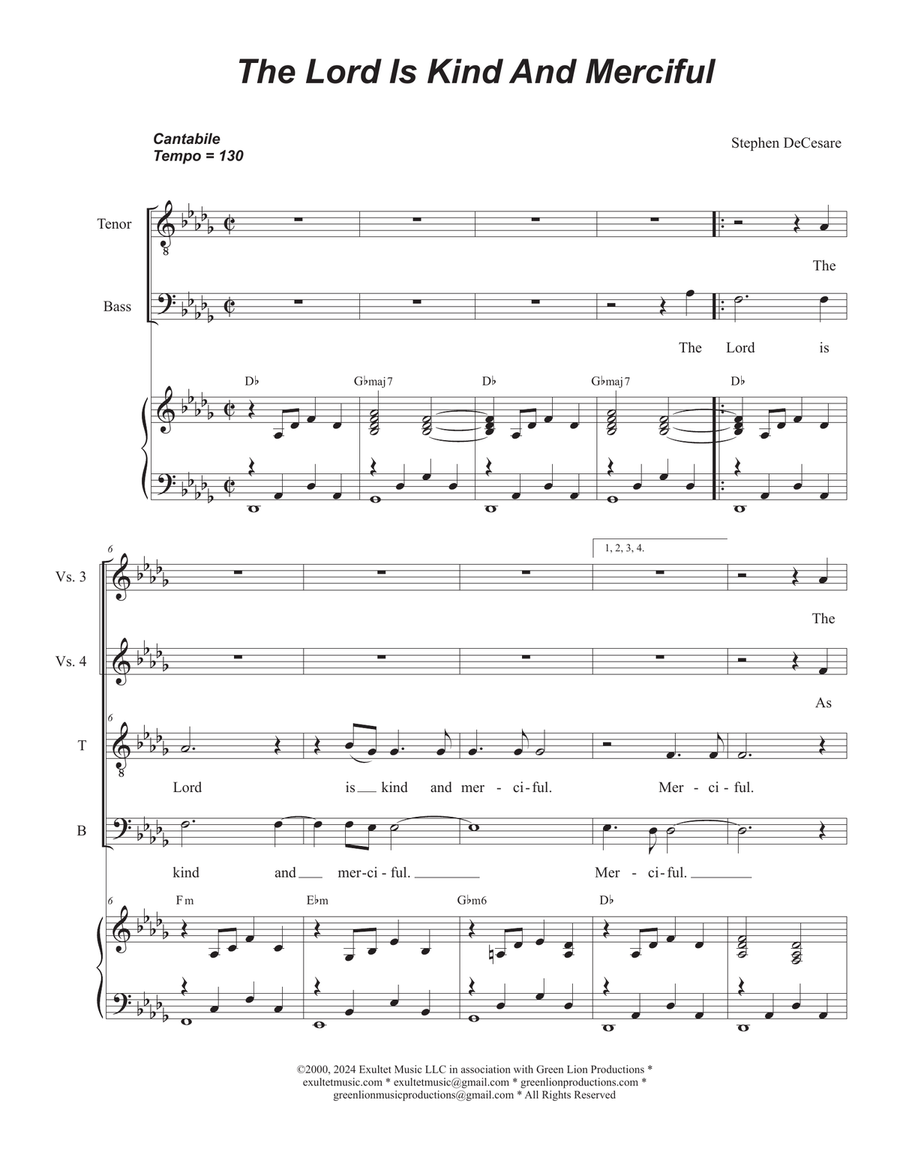 The Lord Is Kind And Merciful (Duet for Tenor and Bass solo) Tenor Voice scores gallery preview page 1