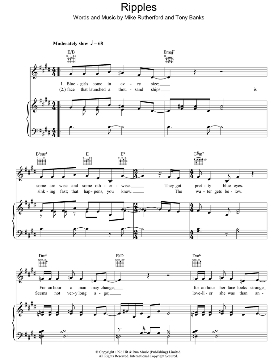 Ripples Piano, Vocal, Guitar scores gallery preview page 1