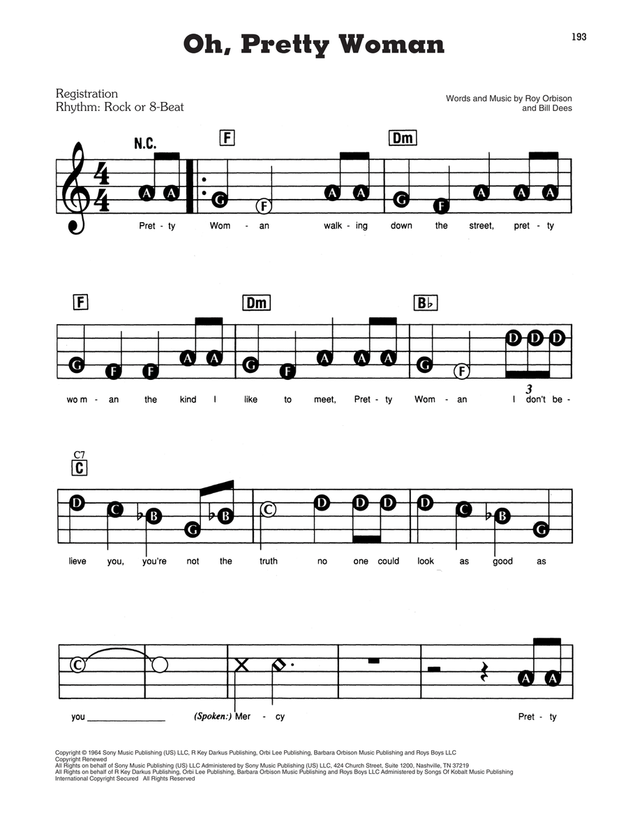 Oh, Pretty Woman Electronic Keyboard scores gallery preview page 1