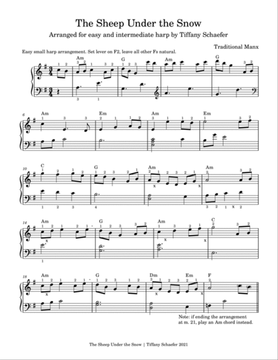 The Sheep Under the Snow: Early Intermediate (Small Harp) and Late Intermediate (Floor Harp) Harp scores gallery preview page 2