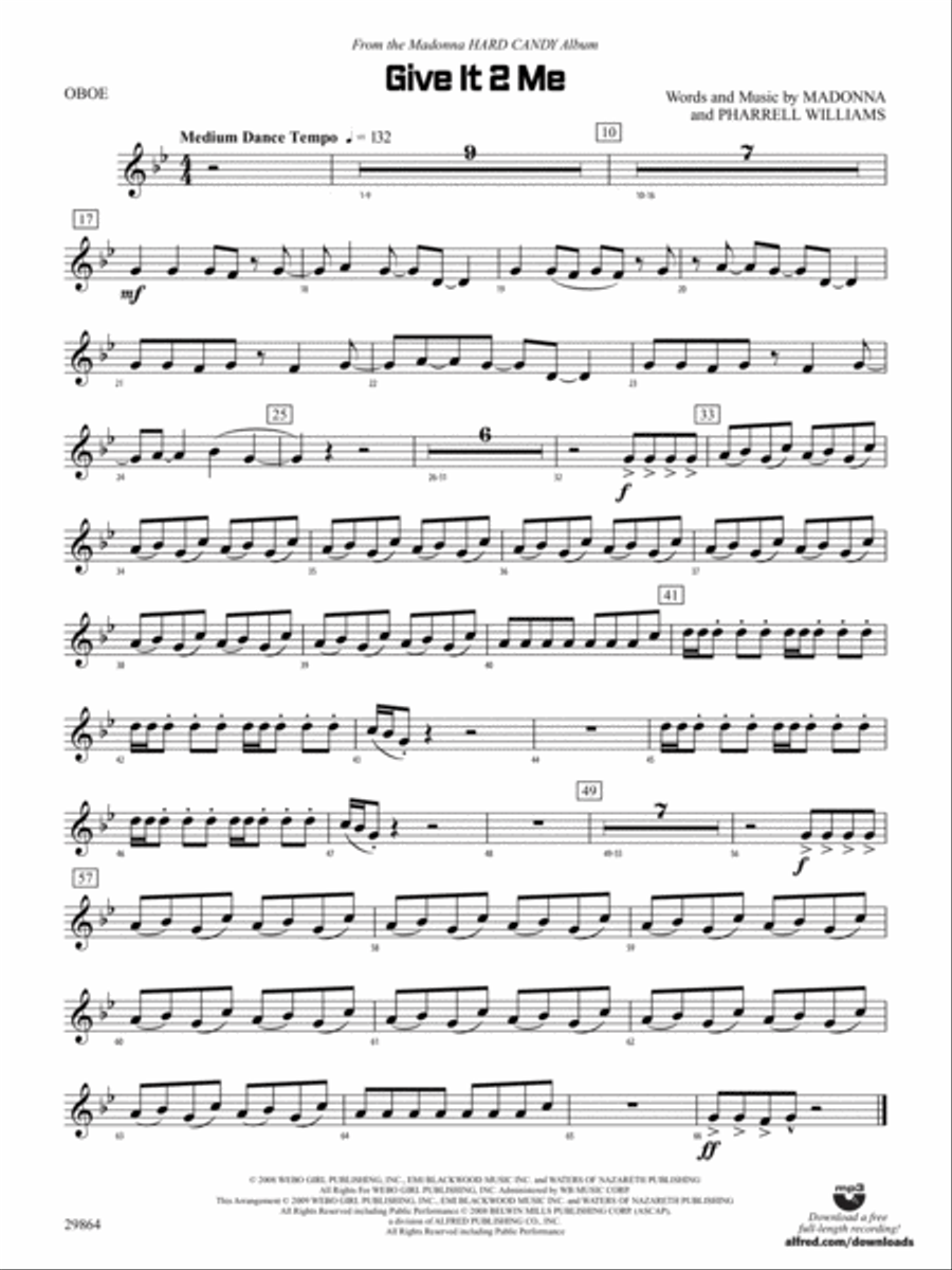 Give It 2 Me: Oboe Give It 2 Me: Oboe Concert Band scores gallery preview page 1