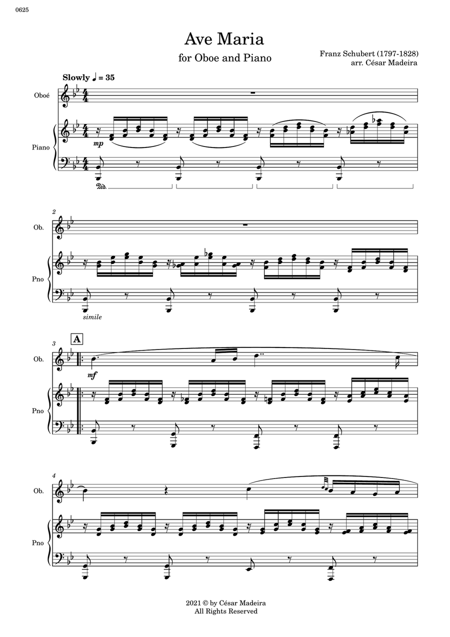Ave Maria by Schubert - Oboe and Piano (Full Score and Parts) Piano scores gallery preview page 2