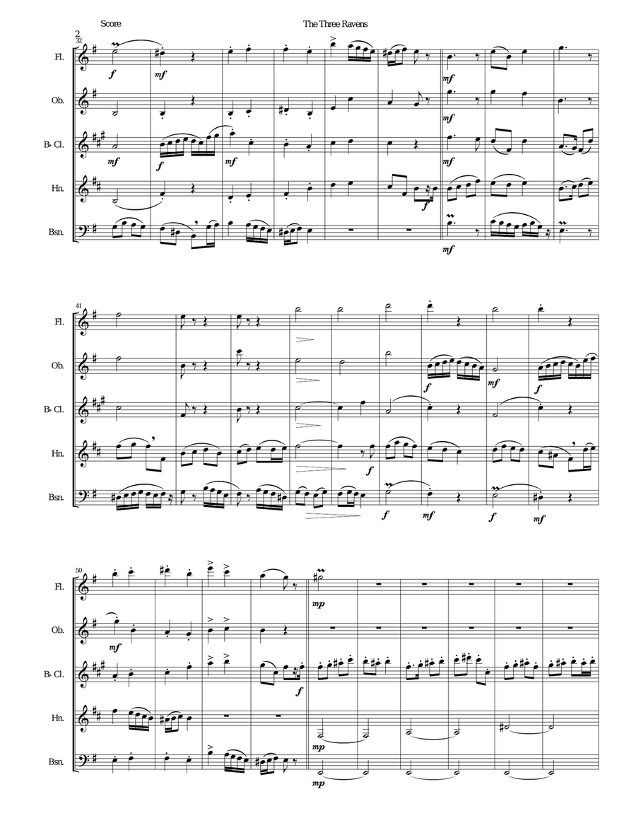 Variations on The Three Ravens for wind quintet Woodwind Quintet scores gallery preview page 2