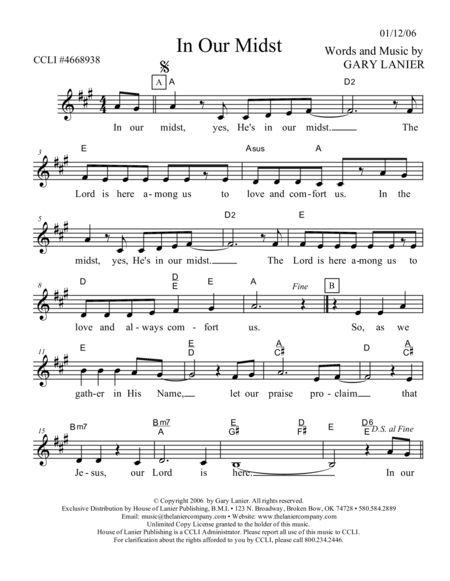 IN OUR MIDST (Lead Sheet with mel, lyrics and chords) image number null