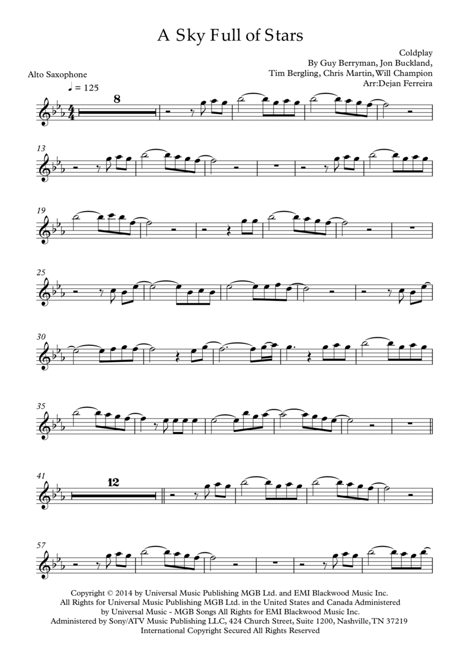 A Sky Full Of Stars Alto Saxophone scores gallery preview page 1
