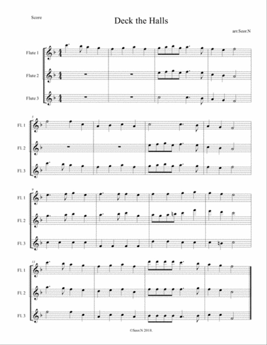 Deck The Halls for Flute Trio Flute Trio scores gallery preview page 1