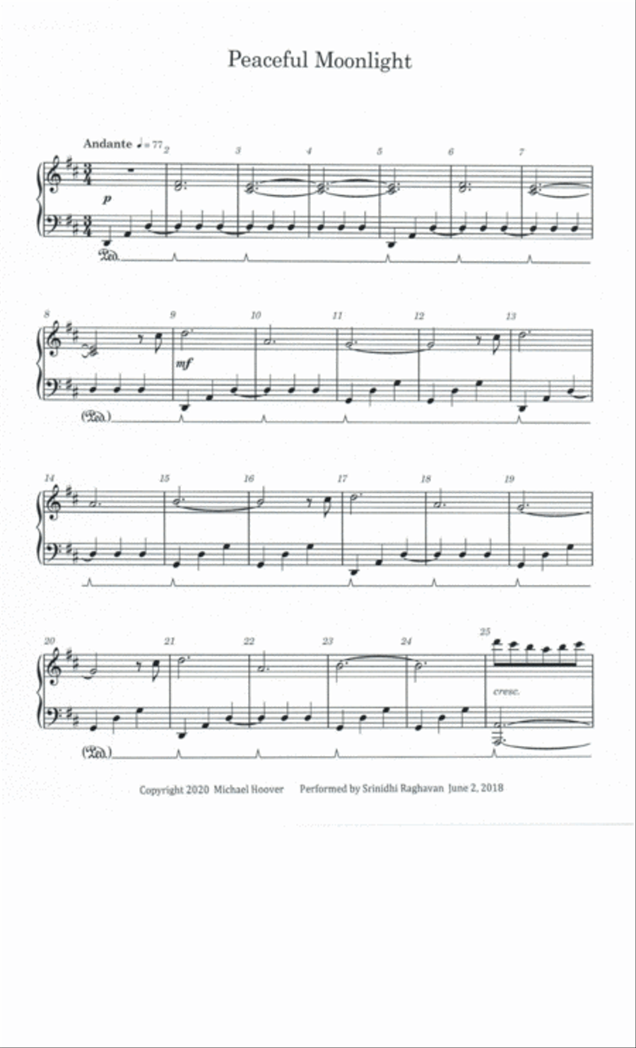Peaceful Moonlight Piano Solo scores gallery preview page 1