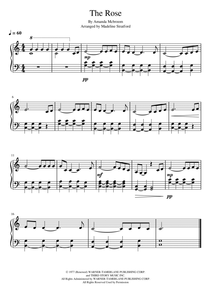 The Rose Easy Piano scores gallery preview page 1