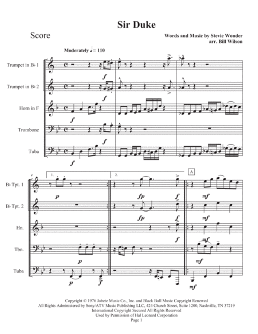 Sir Duke Sir Duke Brass Quintet scores gallery preview page 2